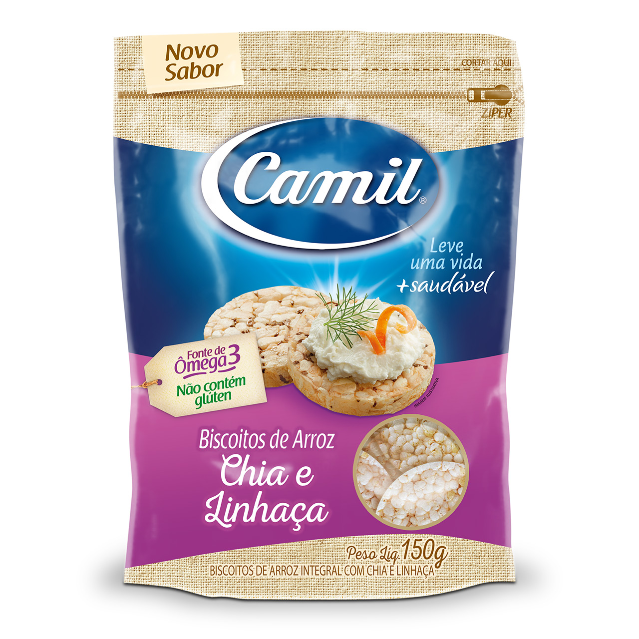 Biscoito de arroz integral sabor Chia e Linhaça